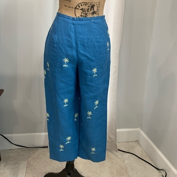 Talbots blue embroidered linen pants size 2 - Picture 4 of 7